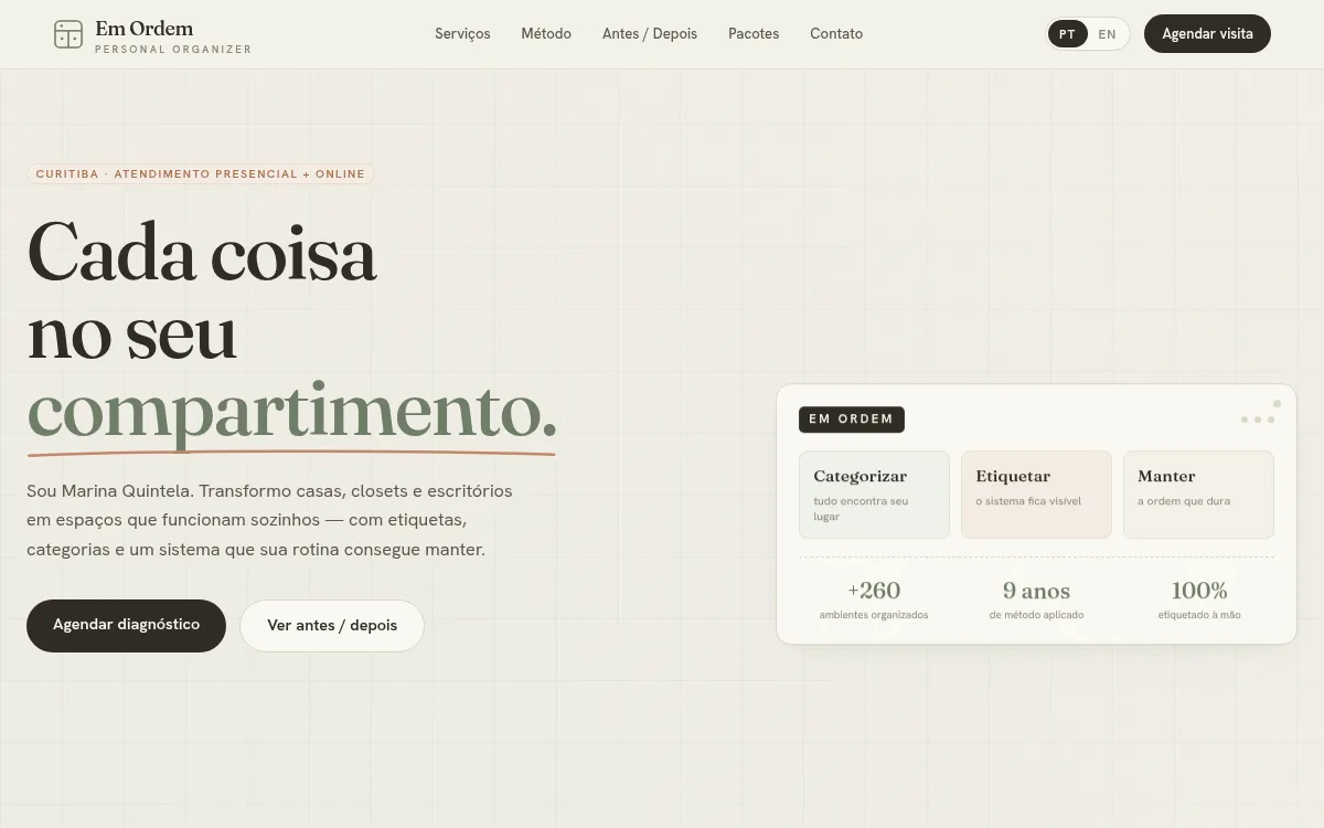 Site grade modular sage com etiquetas para personal organizer