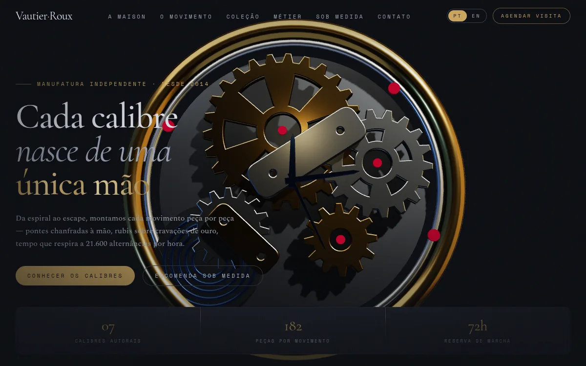 Site relojoaria com movimento mecanico explodido e engrenagens para atelie de relojoaria
